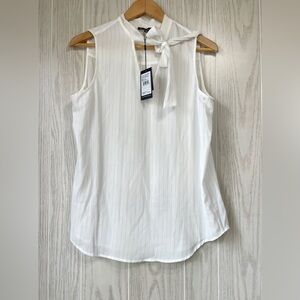 Adrianna Papell Ivory Gold Sleeveless Tie Neck Blouse Size M NWT